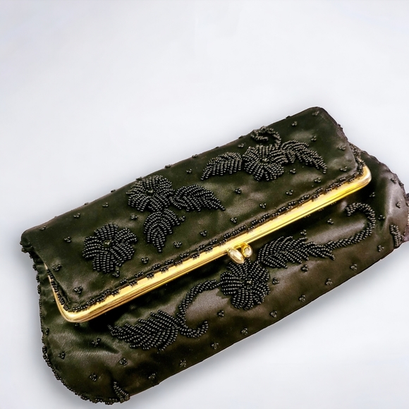 Beaded black fold over clutch bag - Picture 7 of 13